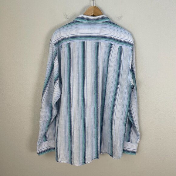 Tommy Bahama Mens Large Stripe Linen Blend Button Up Shirt Long Sleeve Top - Picture 7 of 10